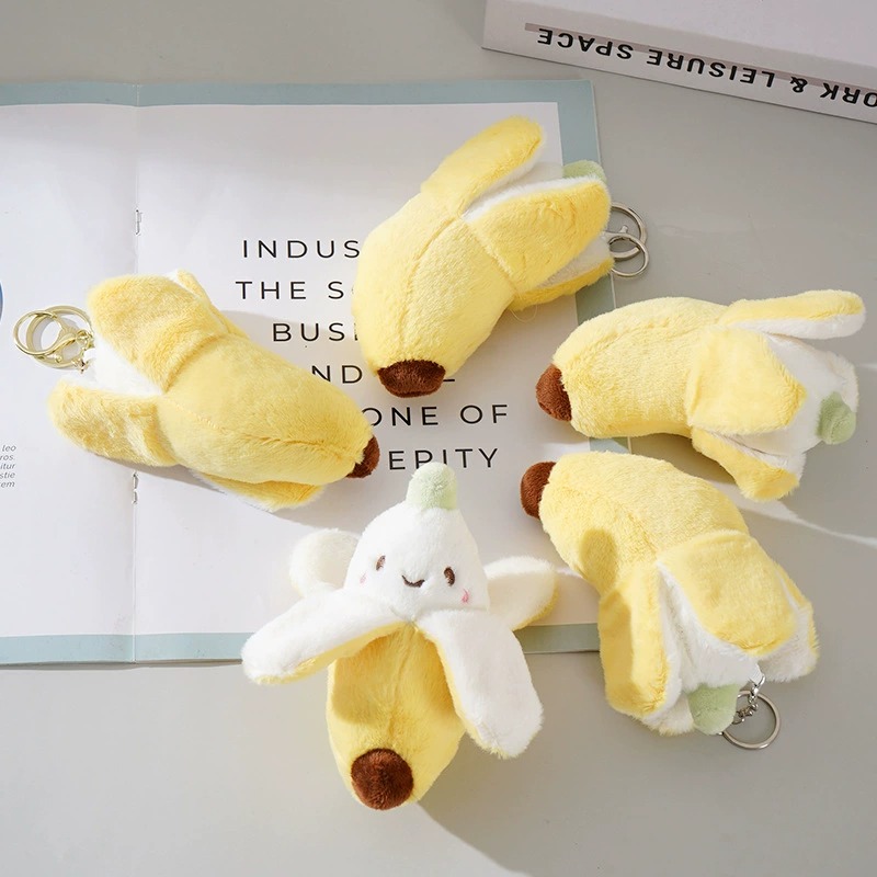 13cm Cute Peeled Banana Plush Keychain - Adorable Smiling Fruit Stuffed Toy Key Ring for Bags Banana Soft Toy 12