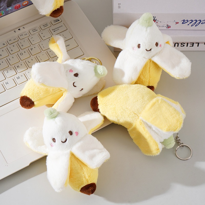13cm Cute Peeled Banana Plush Keychain - Adorable Smiling Fruit Stuffed Toy Key Ring for Bags Banana Soft Toy 19