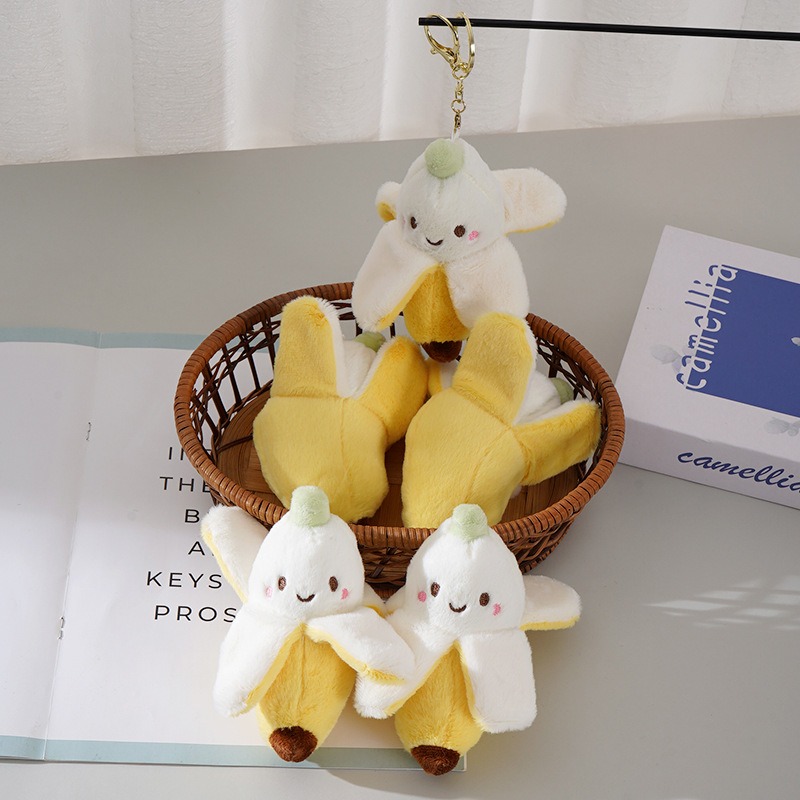 13cm Cute Peeled Banana Plush Keychain - Adorable Smiling Fruit Stuffed Toy Key Ring for Bags Banana Soft Toy 15