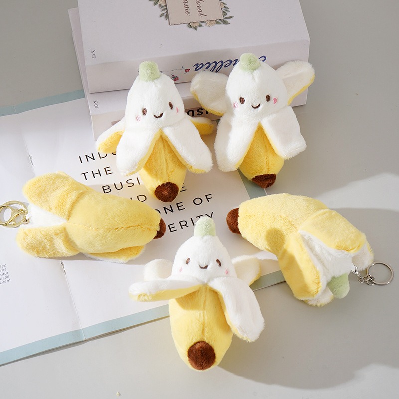 13cm Cute Peeled Banana Plush Keychain - Adorable Smiling Fruit Stuffed Toy Key Ring for Bags Banana Soft Toy 18
