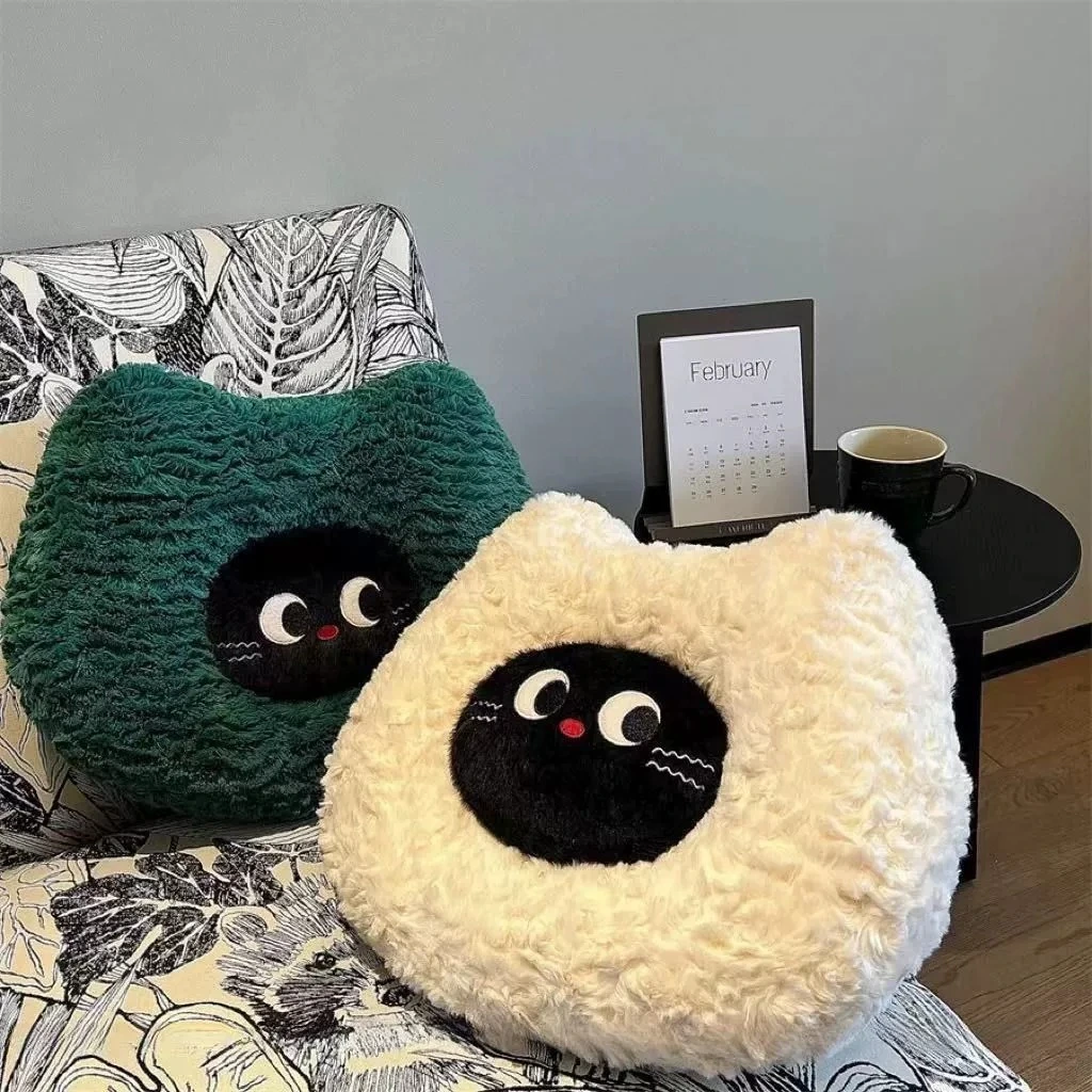 Adorable Cartoon Cat - Shaped Plush Pillows with Big Eyes, Two - Tone Fluffy Cushions for Home Decor &amp; Cuddling 1