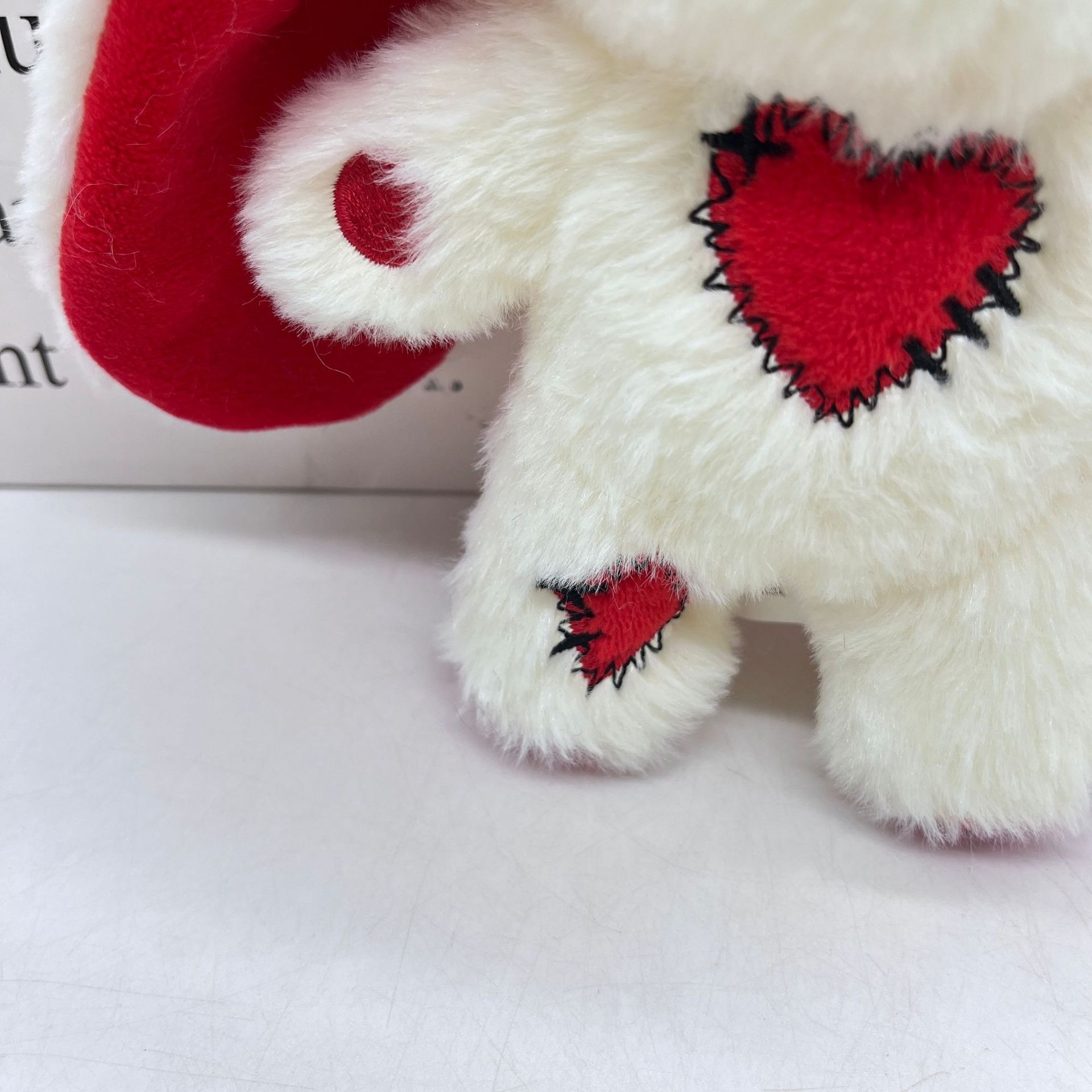 Gothic Red & White Patchwork Plush Bunny with Button Eye, Stitched Heart & Patches - Dark Cute Aesthetic Stuffed Animal 15
