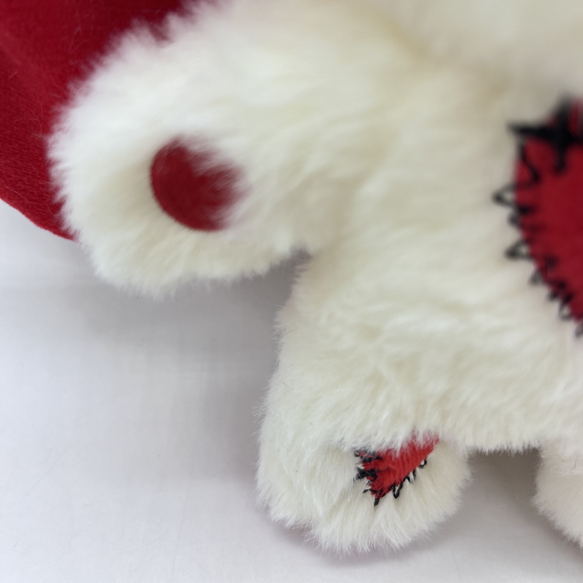 Gothic Red & White Patchwork Plush Bunny with Button Eye, Stitched Heart & Patches - Dark Cute Aesthetic Stuffed Animal 19