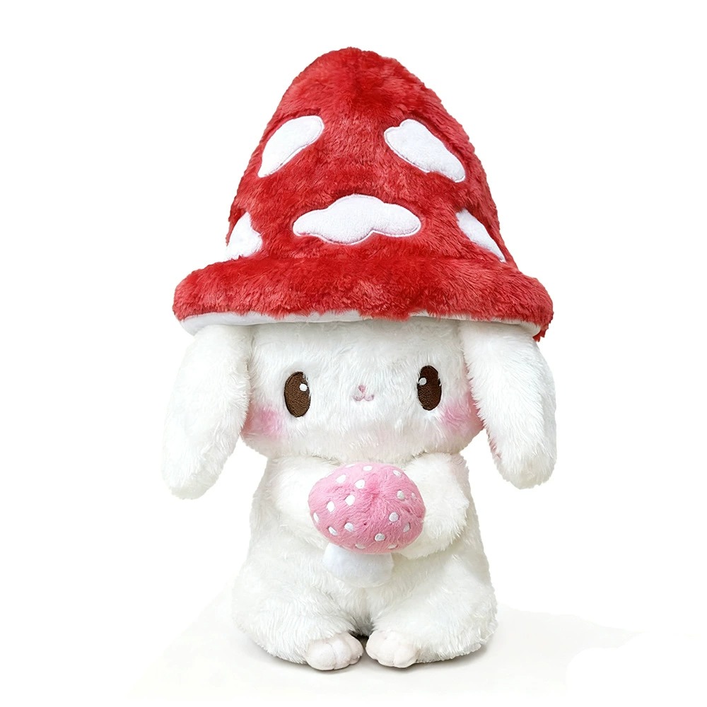 30cm Cute Mushroom Hat Bunny Plush Toy - Adorable White Rabbit Stuffed Animal with Pink Mushroom Accent 20