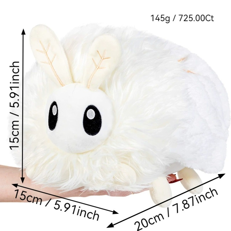 Fluffy White Moth Plushie Toy Cute Insect Plushie Soft Stuffed Animal with Antennae Wings Kawaii Gift 20cm 20