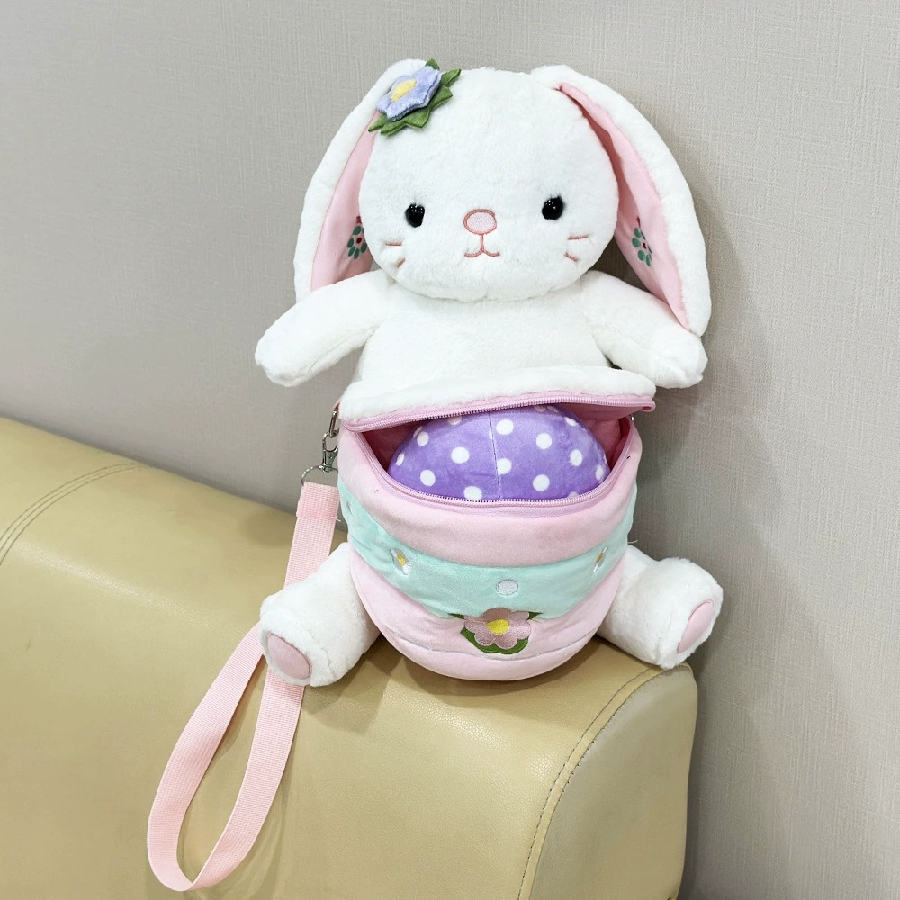 Cute White Bunny Plush Backpack with Easter Egg Pouch - Adorable Stuffed Animal Bag for Kids, Creative Companion Gift 15