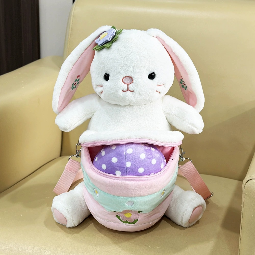 Cute White Bunny Plush Backpack with Easter Egg Pouch - Adorable Stuffed Animal Bag for Kids, Creative Companion Gift 14