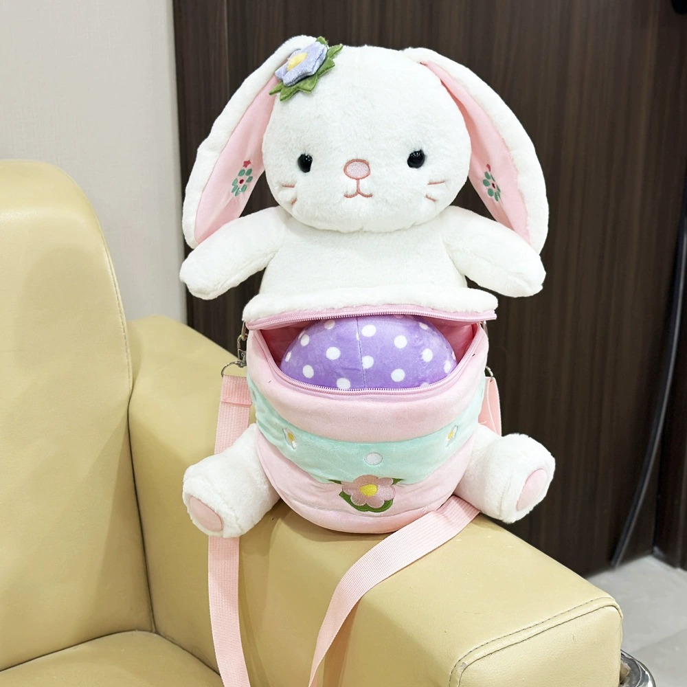 Cute White Bunny Plush Backpack with Easter Egg Pouch - Adorable Stuffed Animal Bag for Kids, Creative Companion Gift 16