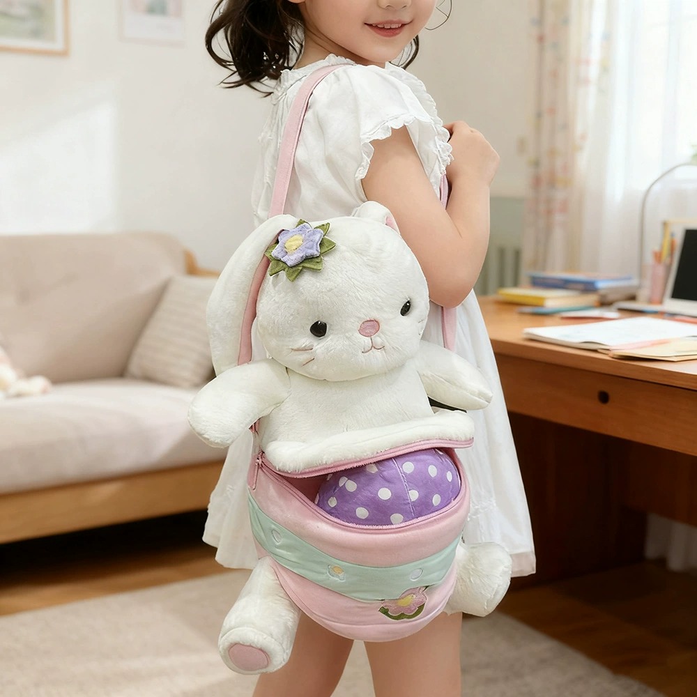 Cute White Bunny Plush Backpack with Easter Egg Pouch - Adorable Stuffed Animal Bag for Kids, Creative Companion Gift 13