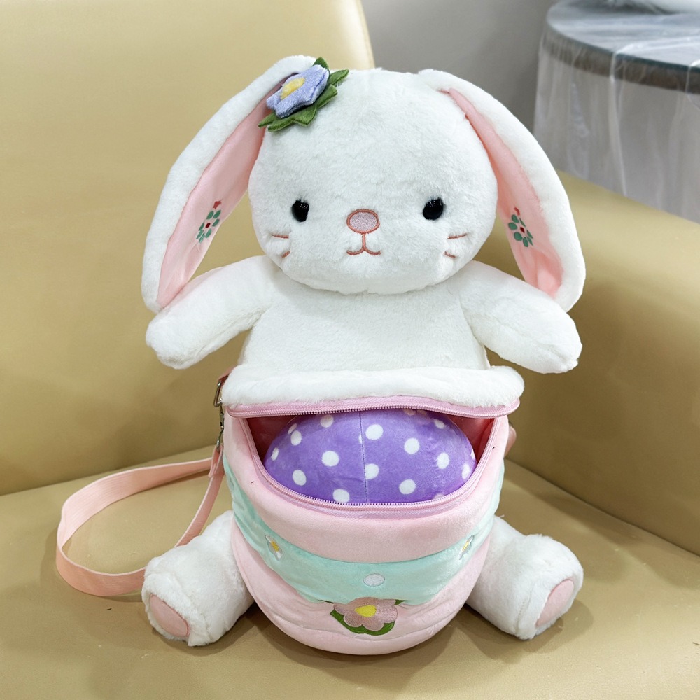 Cute White Bunny Plush Backpack with Easter Egg Pouch - Adorable Stuffed Animal Bag for Kids, Creative Companion Gift 19