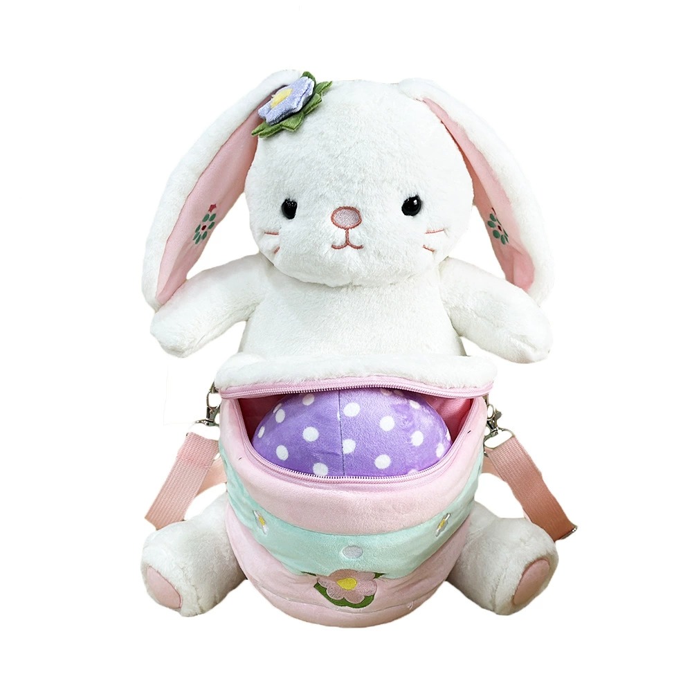 Cute White Bunny Plush Backpack with Easter Egg Pouch - Adorable Stuffed Animal Bag for Kids, Creative Companion Gift 18