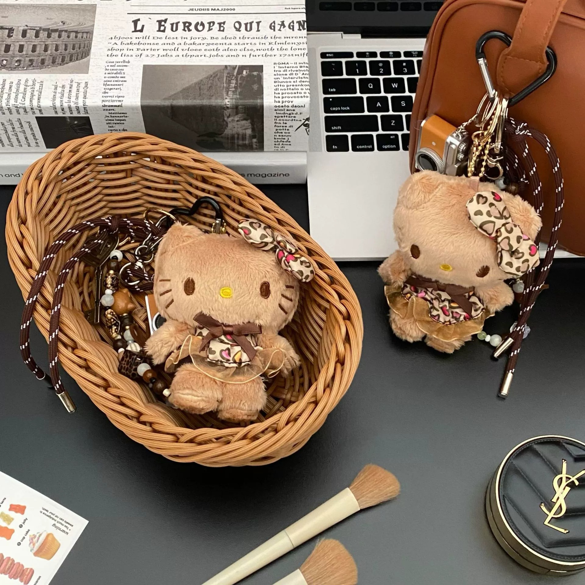 Vintage Hello Kitty Plush Keychain with Mini Camera Charm & Bohemian Beads - Cute Multi-functional Accessory for Bags & 11