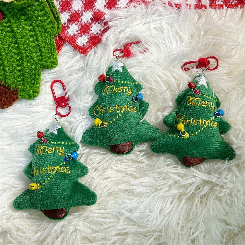 Merry Christmas Plush Christmas Tree Keychains with Colorful Bells - Cute Festive Keyring Accessories for Holiday Gifts 15