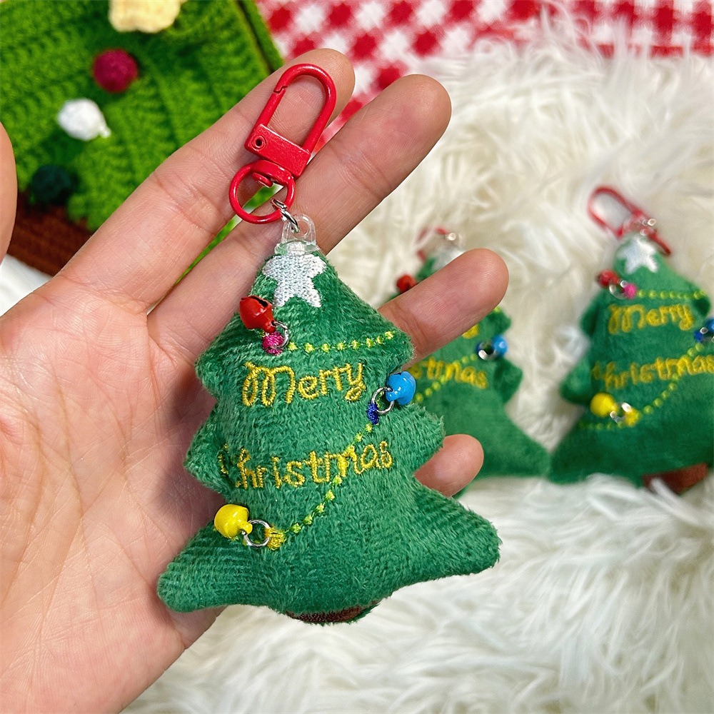 Merry Christmas Plush Christmas Tree Keychains with Colorful Bells - Cute Festive Keyring Accessories for Holiday Gifts 11