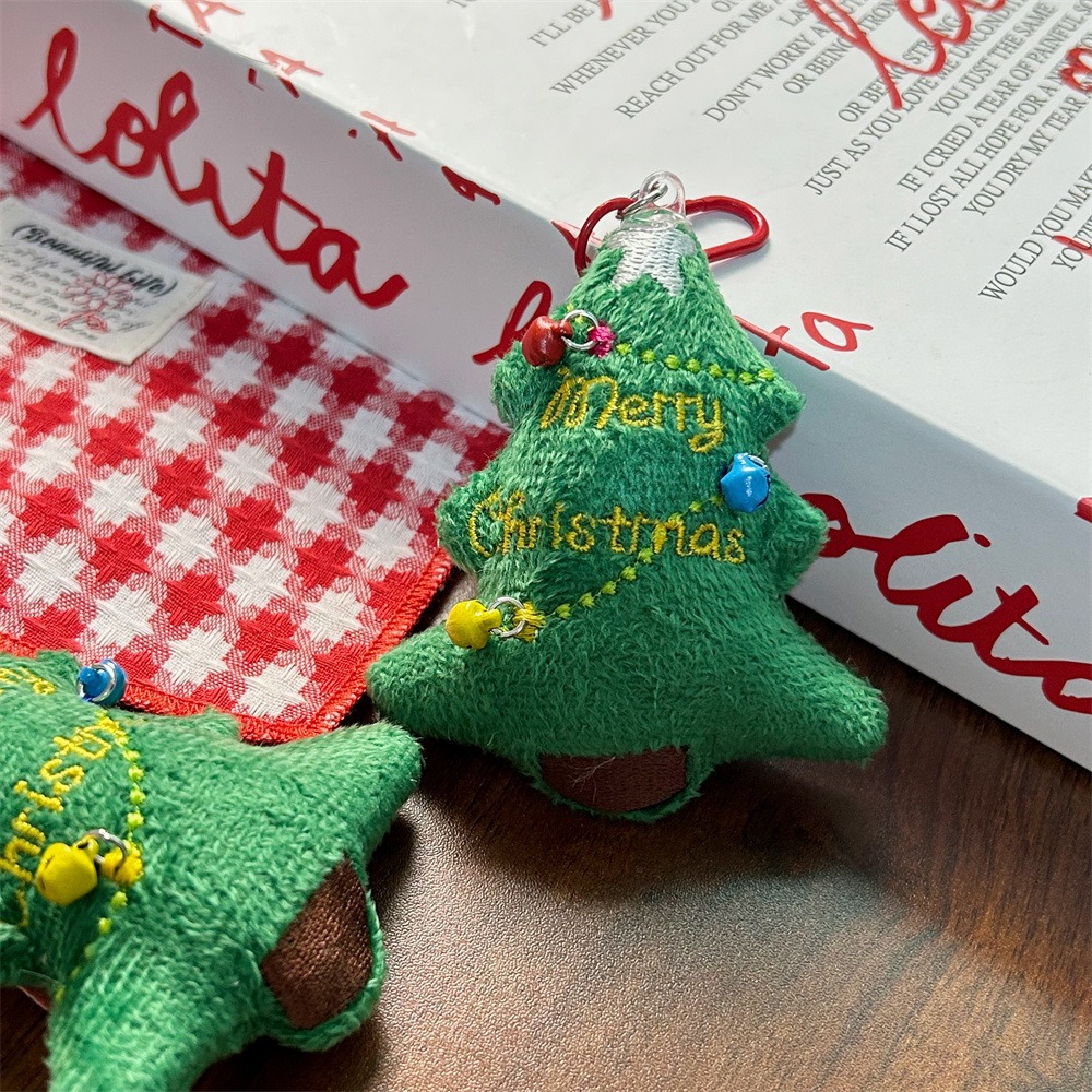 Merry Christmas Plush Christmas Tree Keychains with Colorful Bells - Cute Festive Keyring Accessories for Holiday Gifts 14
