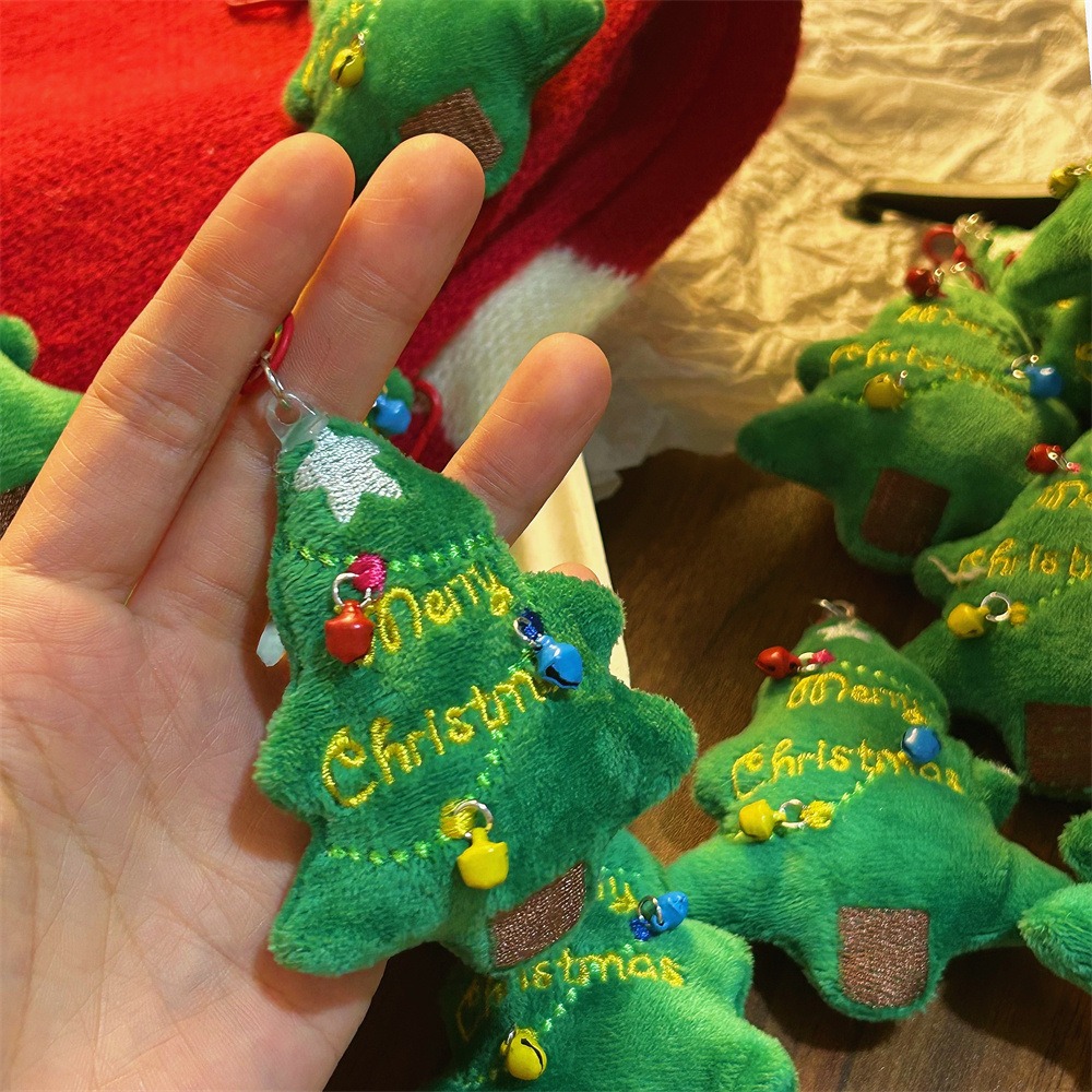 Merry Christmas Plush Christmas Tree Keychains with Colorful Bells - Cute Festive Keyring Accessories for Holiday Gifts 12