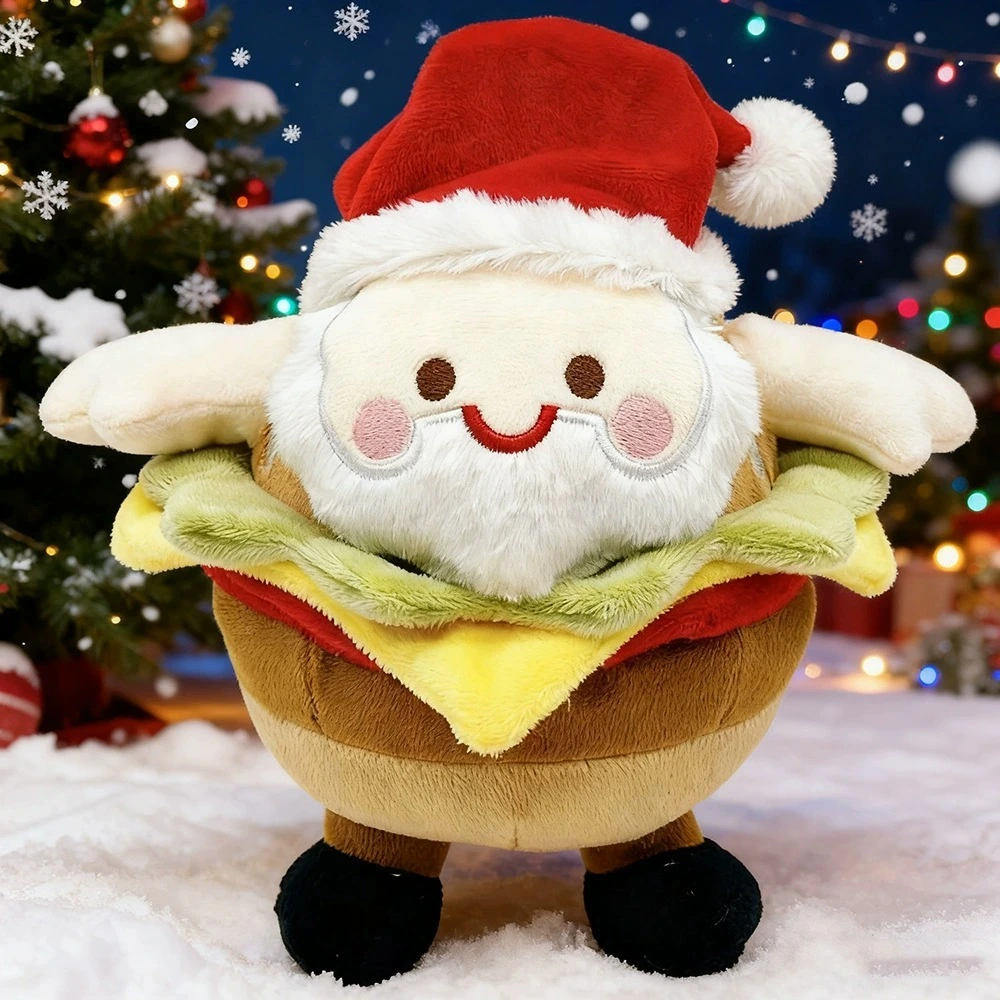 Adorable peluche de Noël Père Noël en forme de hamburger - 21 cm, 110 g - Décoration et cadeau de Noël 1