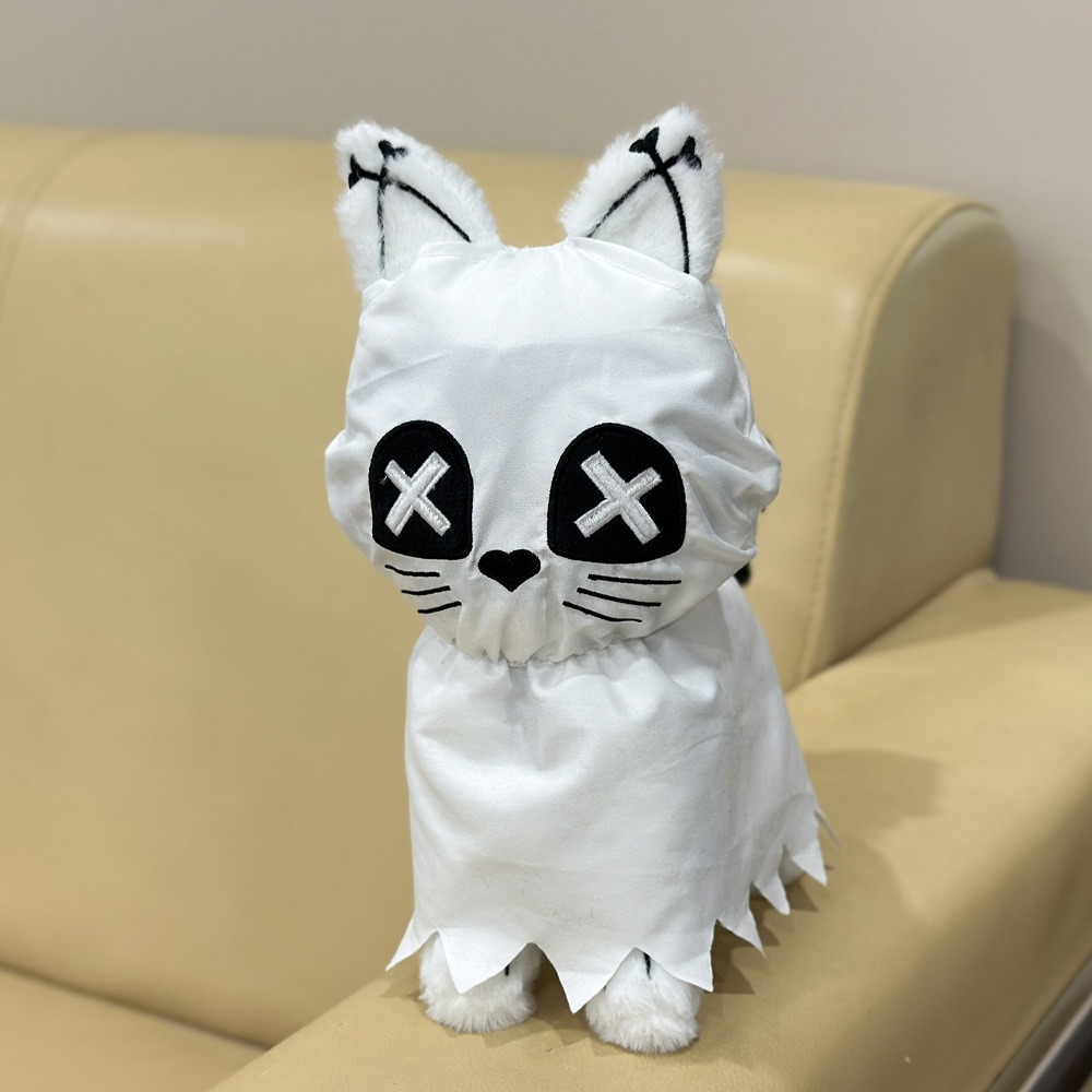 Cute Halloween Ghost Cat Plush Toy - 25cm Spooky Cartoon Stuffed Animal with X-Eyes & Striped Tail, 180g Festive Decor 14