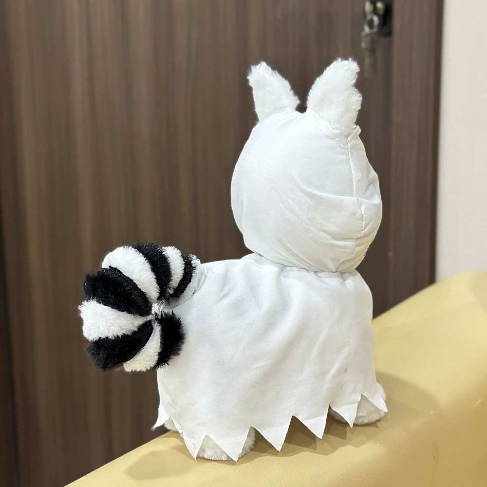 Cute Halloween Ghost Cat Plush Toy - 25cm Spooky Cartoon Stuffed Animal with X-Eyes & Striped Tail, 180g Festive Decor 18