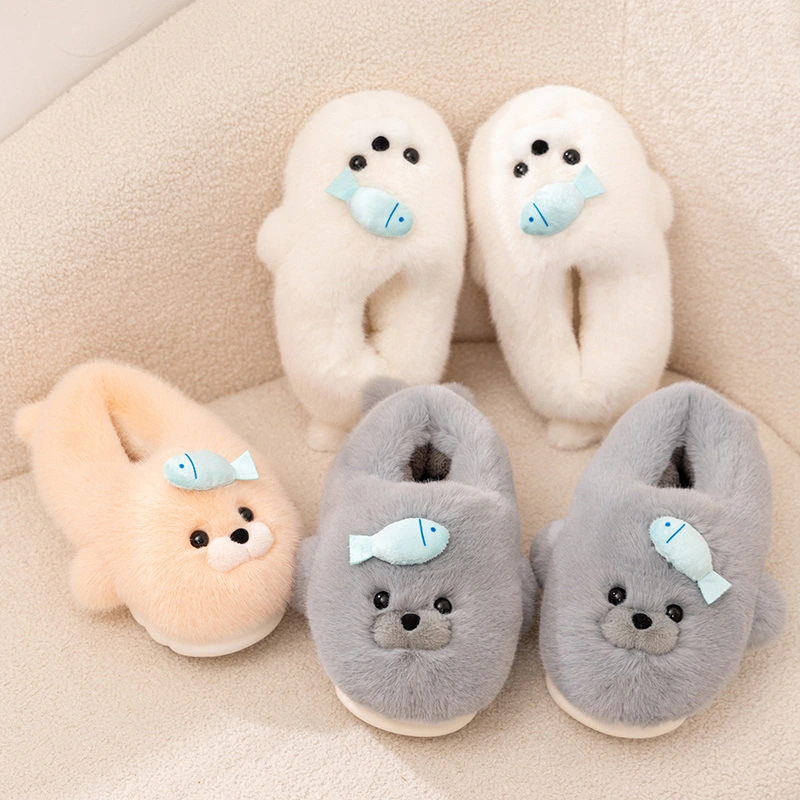 Plush Seal Slippers - Soft Fuzzy Indoor Home Slippers for Warm Comfort 1