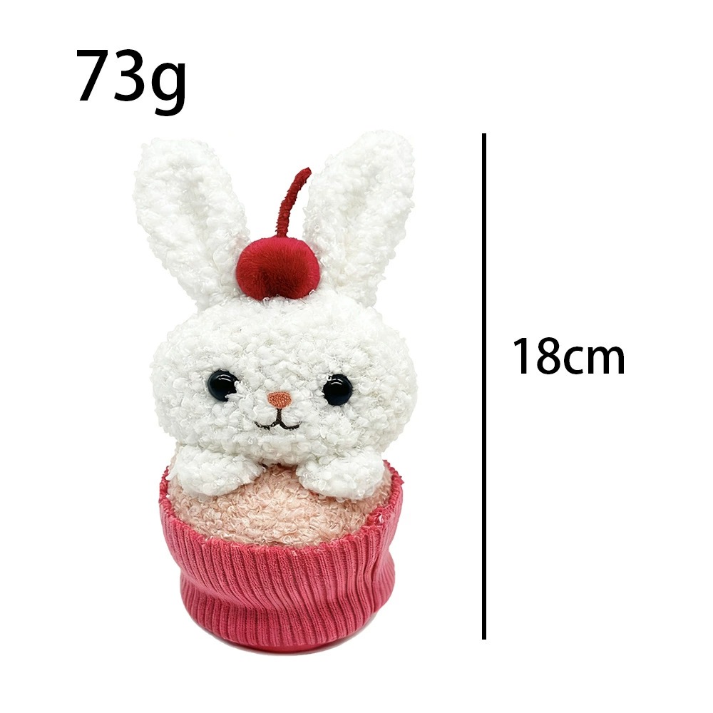 18cm Cute White Bunny Plush Toy in Cupcake Design with Cherry Decoration, 18cm Soft Stuffed Animal Adorable Rabbit Plush 19