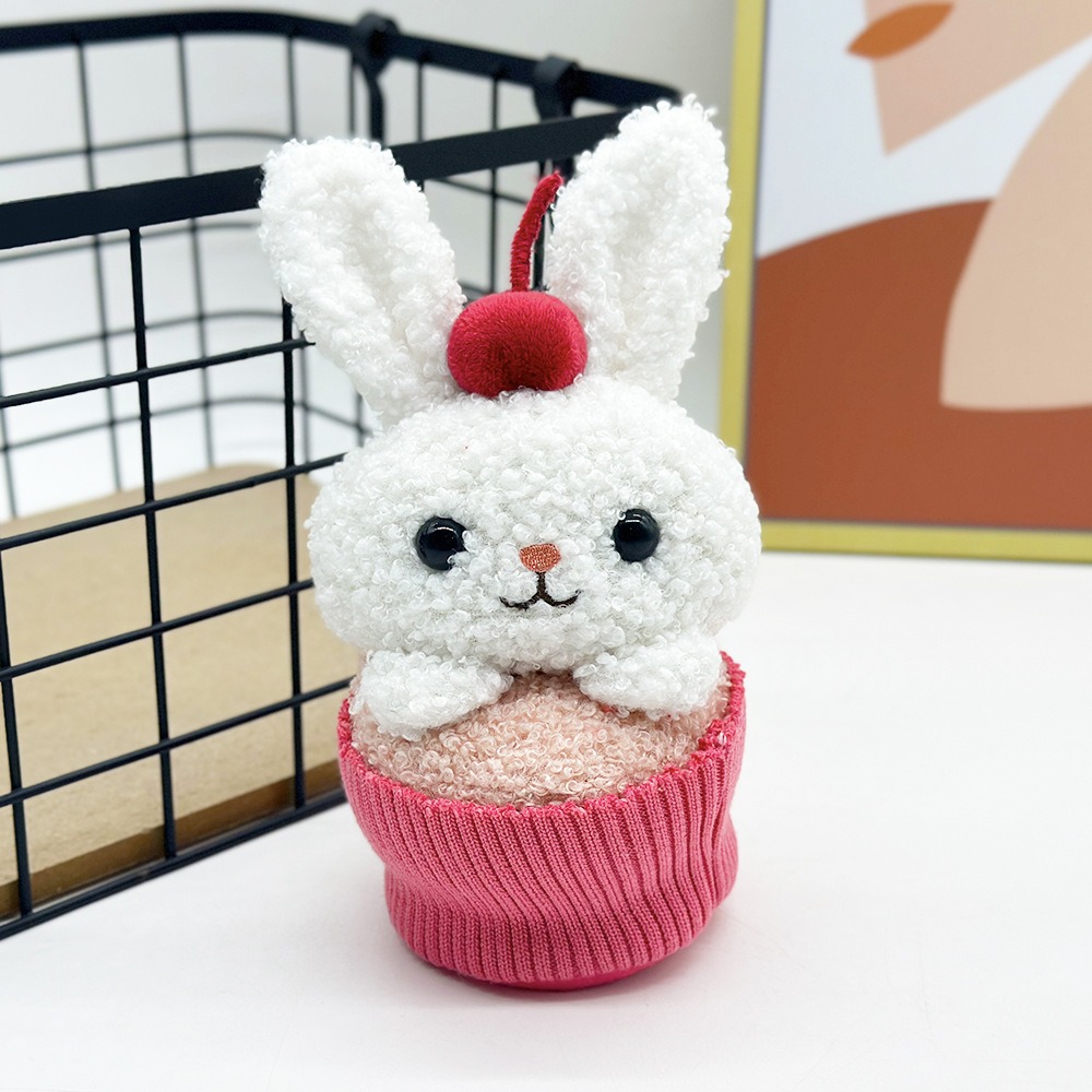 18cm Cute White Bunny Plush Toy in Cupcake Design with Cherry Decoration, 18cm Soft Stuffed Animal Adorable Rabbit Plush 15