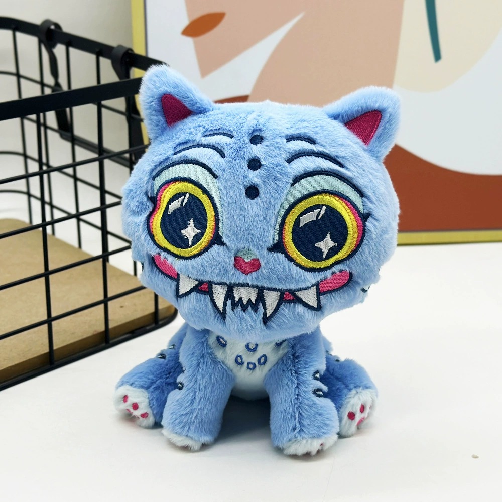 Peluche de tigre de 18 cm, inspirado en los Cazadores de Demonios del K-pop. Gato monstruo azul de peluche. Adorable y espeluznante peluche de ojos grandes. 11
