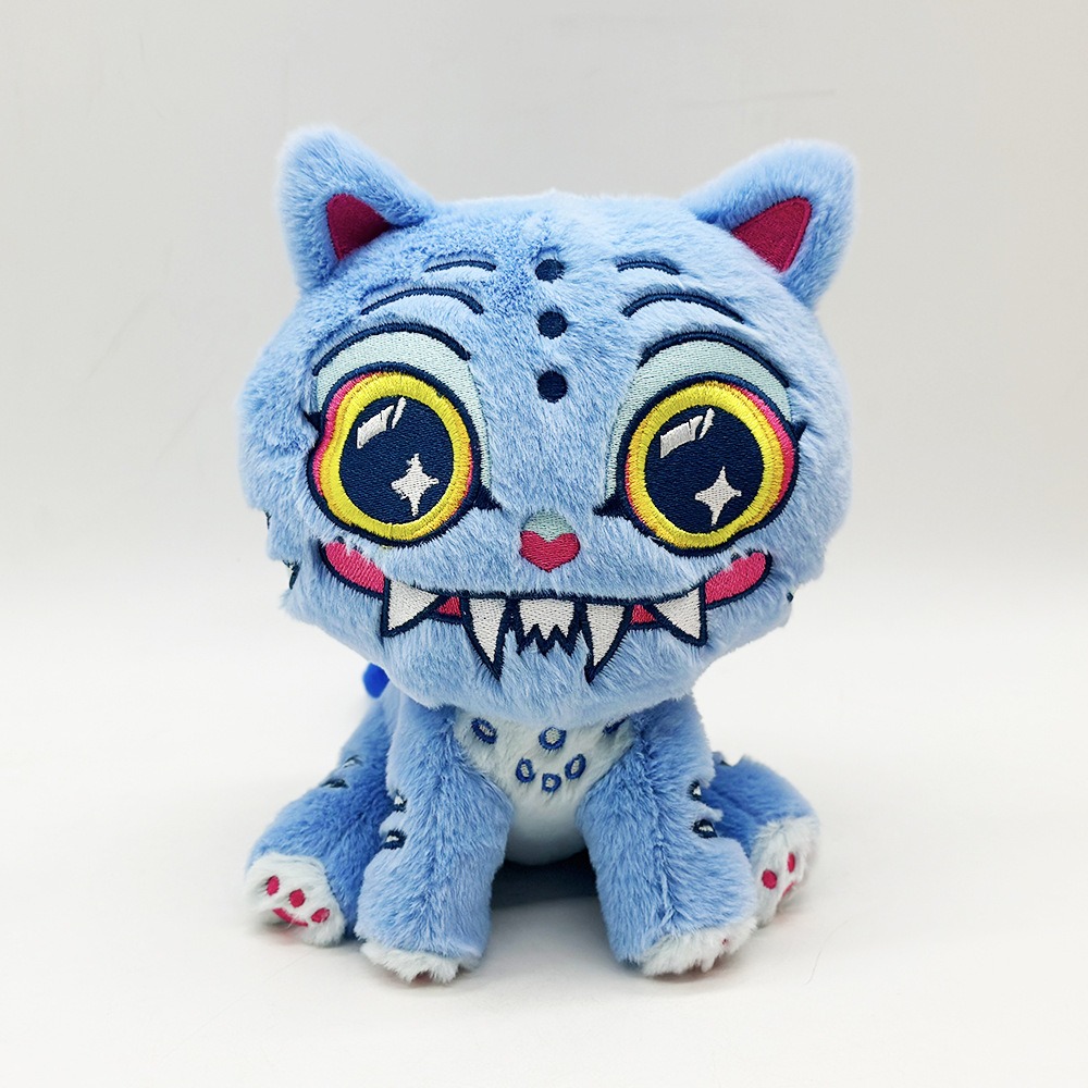 Peluche de tigre de 18 cm, inspirado en los Cazadores de Demonios del K-pop. Gato monstruo azul de peluche. Adorable y espeluznante peluche de ojos grandes. 13