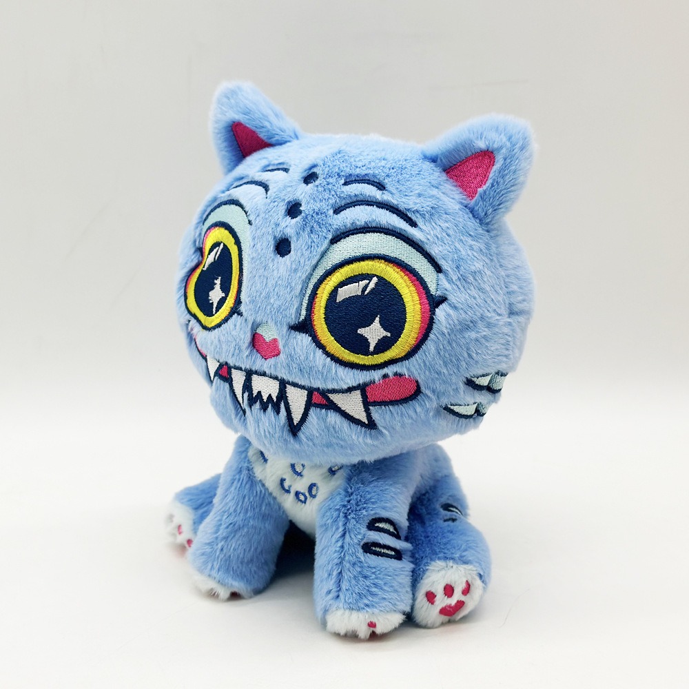 Peluche de tigre de 18 cm, inspirado en los Cazadores de Demonios del K-pop. Gato monstruo azul de peluche. Adorable y espeluznante peluche de ojos grandes. 14