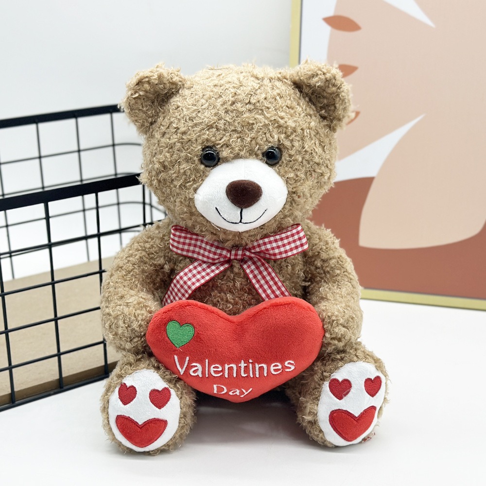 26cm Wholesale Valentine Teddy Bears Plush Toy - Cuddly Brown Bear with Heart Detail & Gingham Bow Gift 13