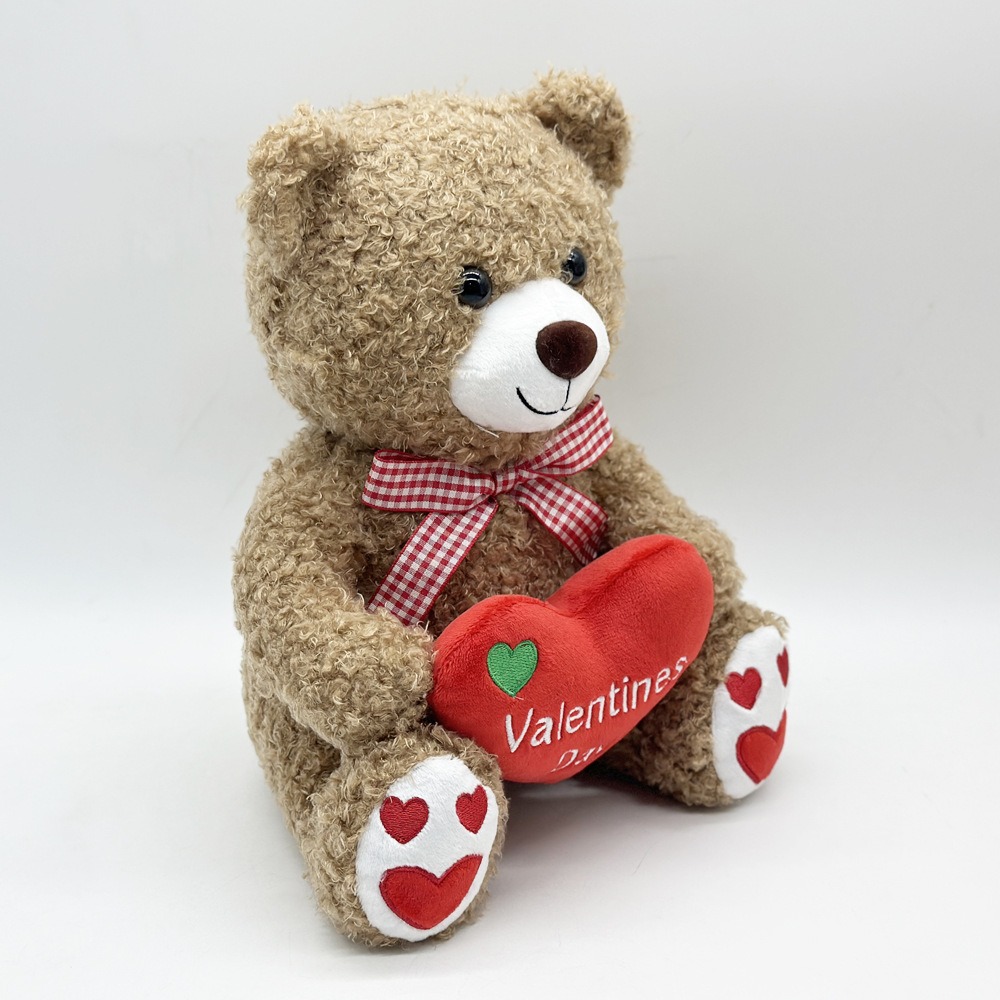 26cm Wholesale Valentine Teddy Bears Plush Toy - Cuddly Brown Bear with Heart Detail & Gingham Bow Gift 15