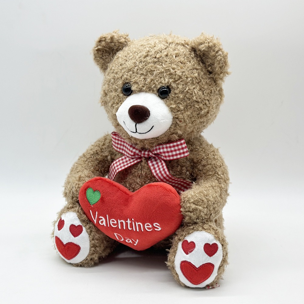 26cm Wholesale Valentine Teddy Bears Plush Toy - Cuddly Brown Bear with Heart Detail & Gingham Bow Gift 18