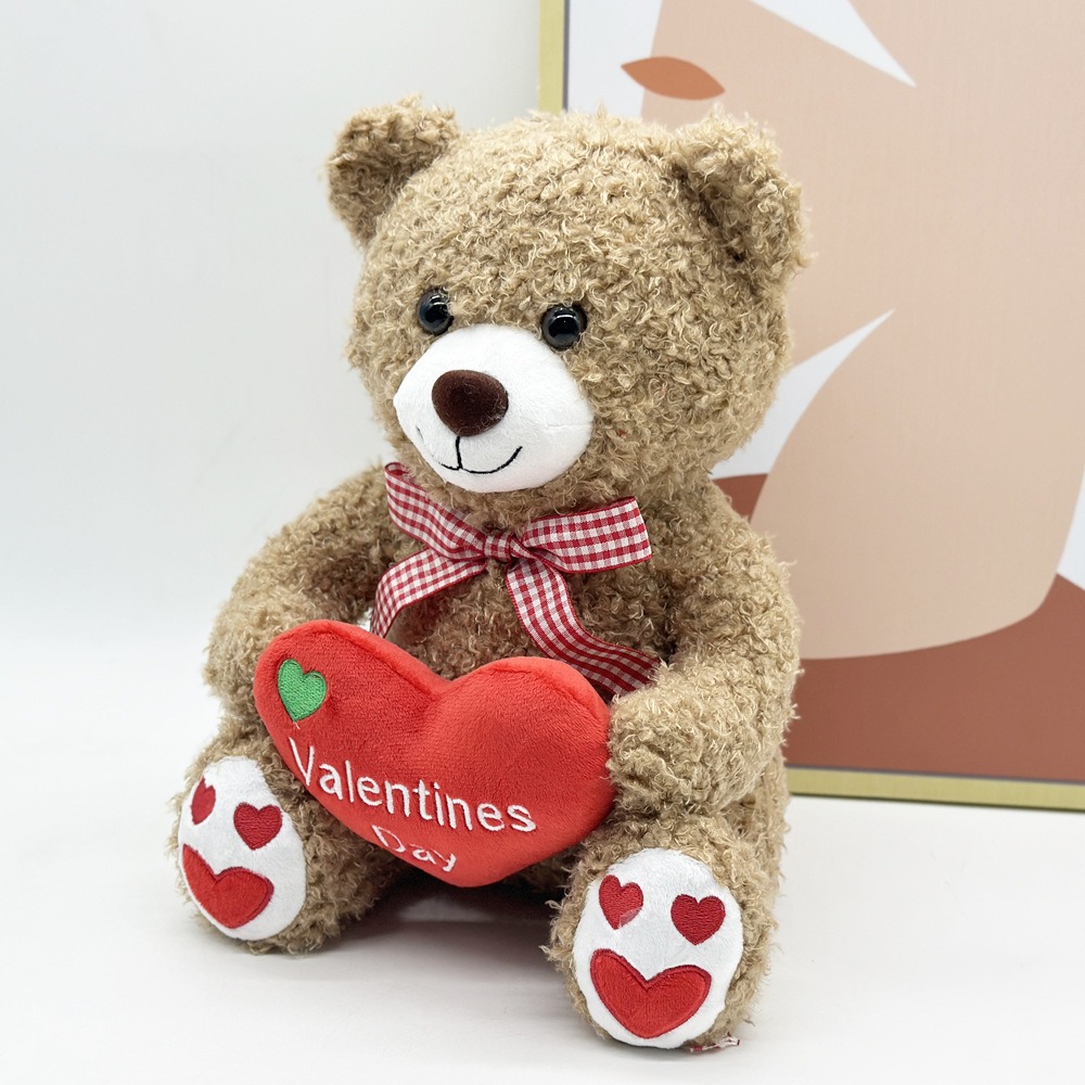 26cm Wholesale Valentine Teddy Bears Plush Toy - Cuddly Brown Bear with Heart Detail & Gingham Bow Gift 14