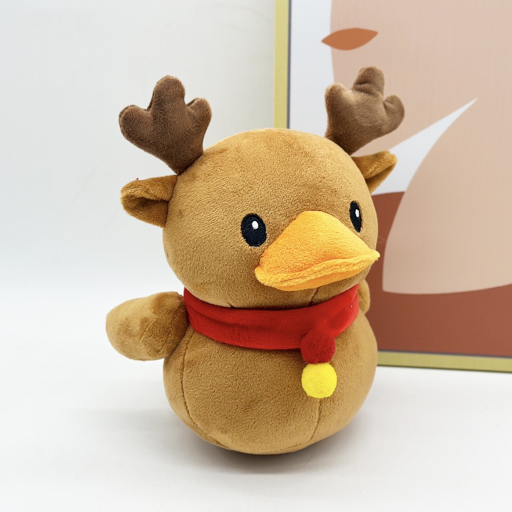 21cm Christmas Plush Toy - Cute Duck-Reindeer Hybrid with Antlers & Red Scarf, Festive Gift for Kids & Collectors 14