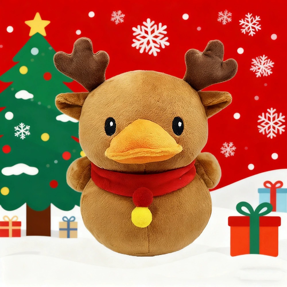 21cm Christmas Plush Toy - Cute Duck-Reindeer Hybrid with Antlers & Red Scarf, Festive Gift for Kids & Collectors 11