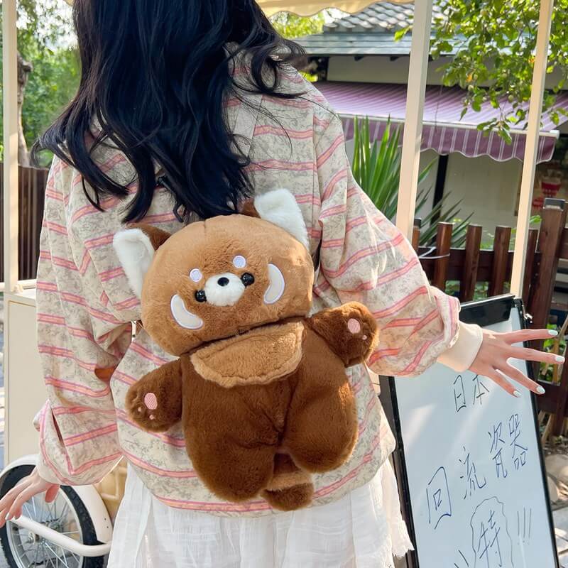 Wholesale New Arrival Red Panda Plushie  Cartoon Raccoon Panda Backpack Stuffed Animal Shoulder Plush Bag 12