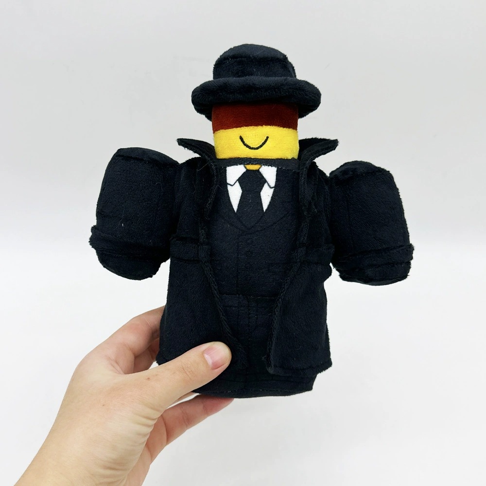 Peluche Mystery Man de la mafia abandonnée - Figurine style LEGO en trench-coat noir - Forsaken Peluches 18