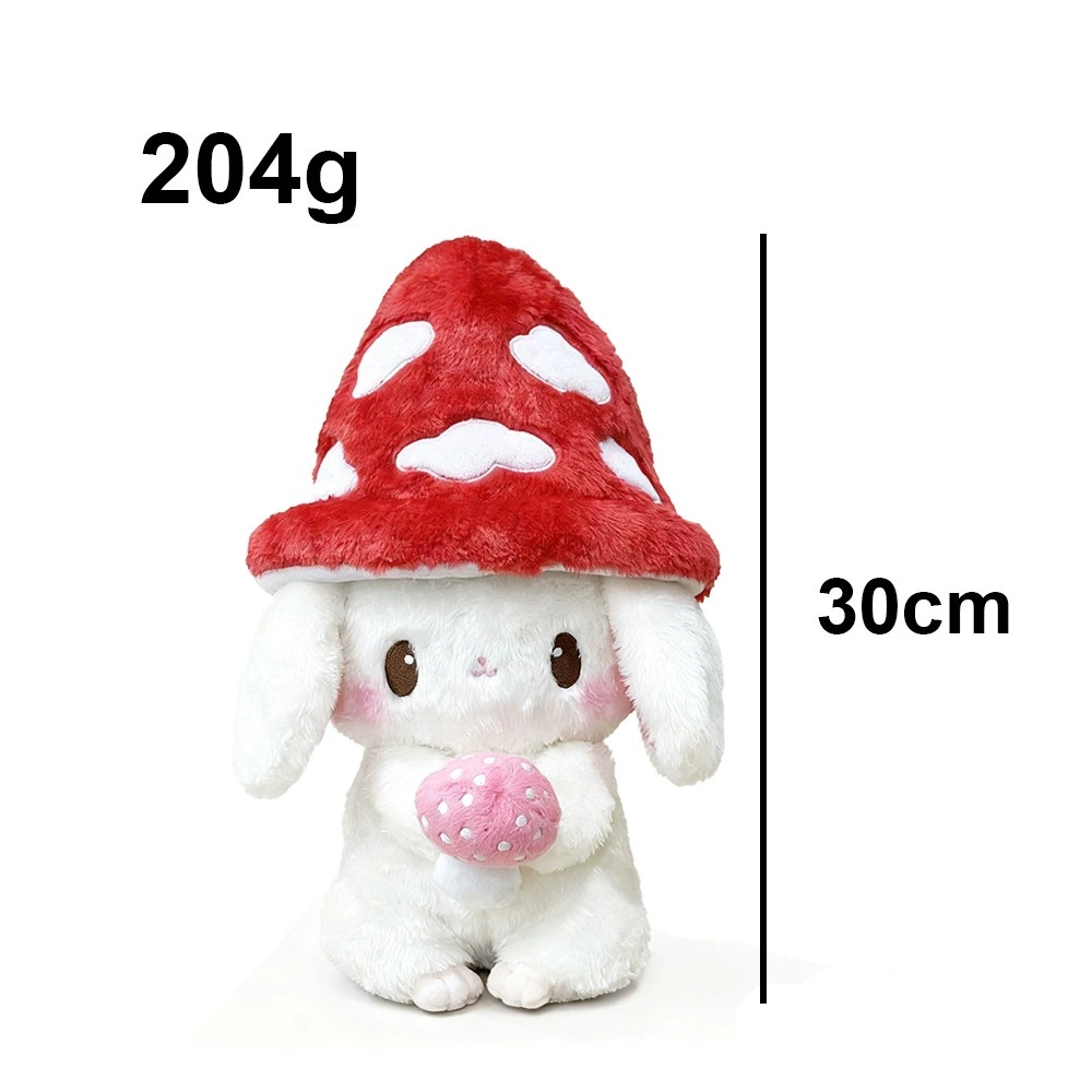 Kawaii Mushroom Hat Plush Bunny - 30cm Soft White Rabbit Stuffed Animal with Mini Mushroom Companion, Cute Plush Toy Gif 19