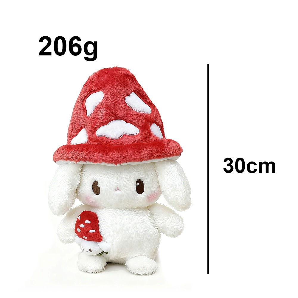 Kawaii Mushroom Hat Plush Bunny - 30cm Soft White Rabbit Stuffed Animal with Mini Mushroom Companion, Cute Plush Toy Gif 18