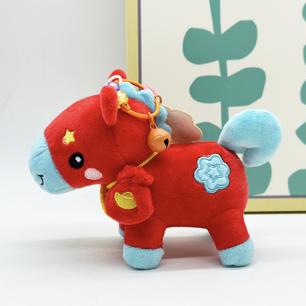 Cute Plush Horse Keychain - 10cm Red & Blue Cartoon Pony Stuffed Animal Keyring with Bell, Kawaii Bag Charm Gift for Kid 19