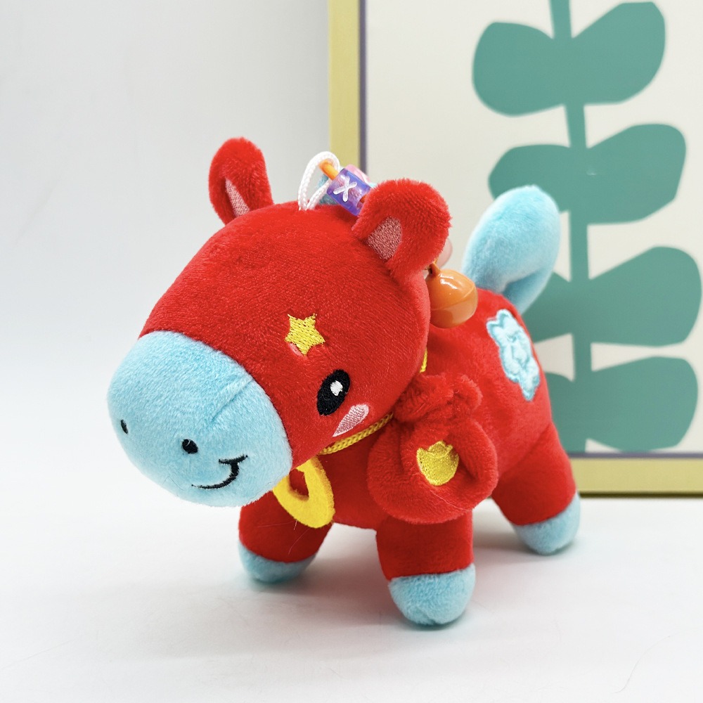 Cute Plush Horse Keychain - 10cm Red & Blue Cartoon Pony Stuffed Animal Keyring with Bell, Kawaii Bag Charm Gift for Kid 18