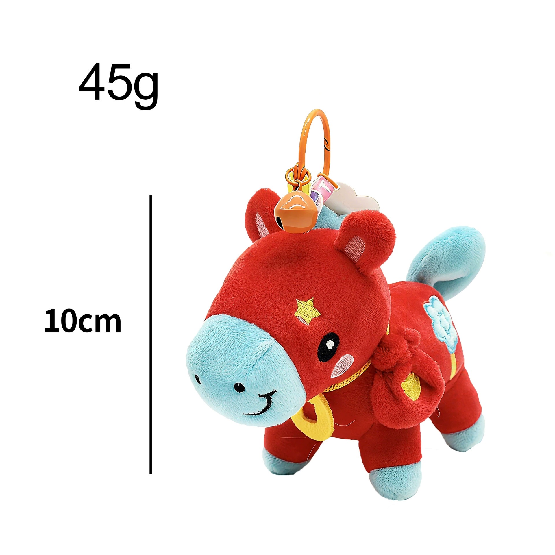 Cute Plush Horse Keychain - 10cm Red & Blue Cartoon Pony Stuffed Animal Keyring with Bell, Kawaii Bag Charm Gift for Kid 11