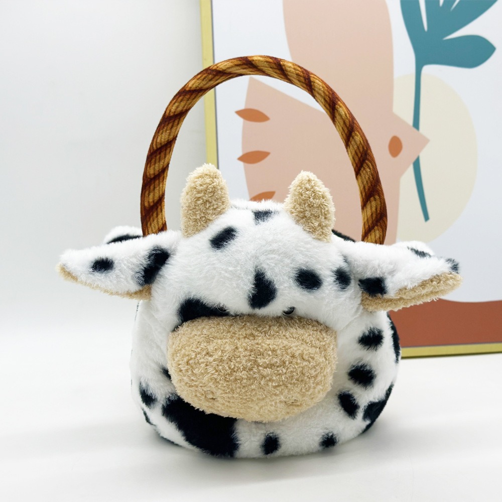 Adorable Cow Plush Basket - 32cm Spotted Cow - Shaped Handbag with Handle, 198g Soft Stuffed Animal Tote for Storage 17