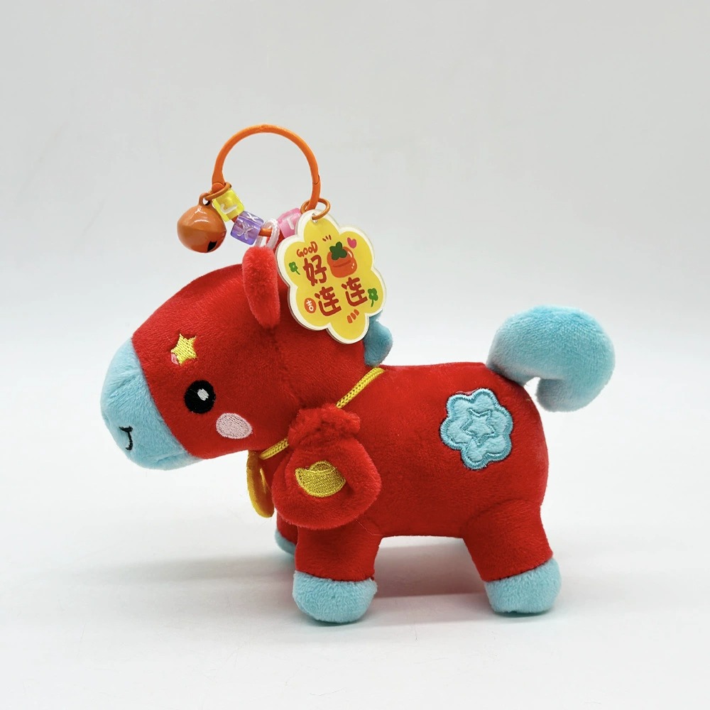 Cute Plush Horse Keychain - 10cm Red & Blue Cartoon Pony Stuffed Animal Keyring with Bell, Kawaii Bag Charm Gift for Kid 13