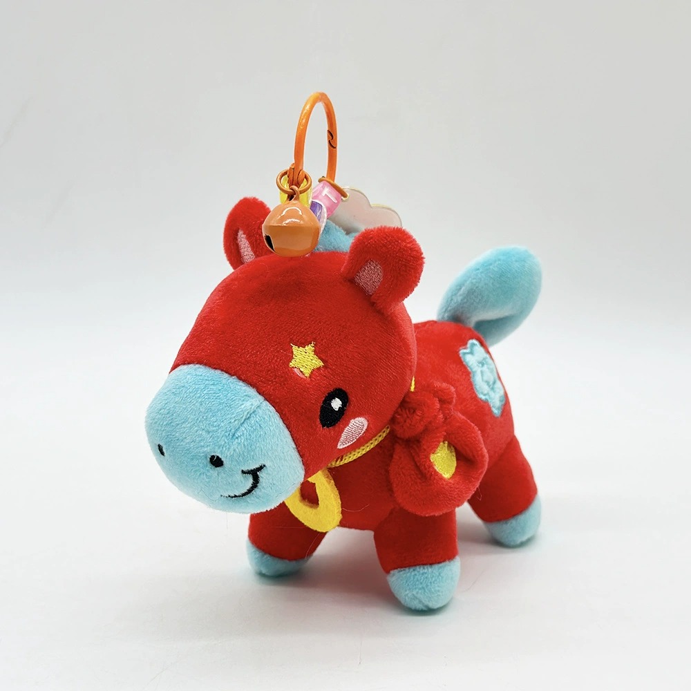 Cute Plush Horse Keychain - 10cm Red & Blue Cartoon Pony Stuffed Animal Keyring with Bell, Kawaii Bag Charm Gift for Kid 12