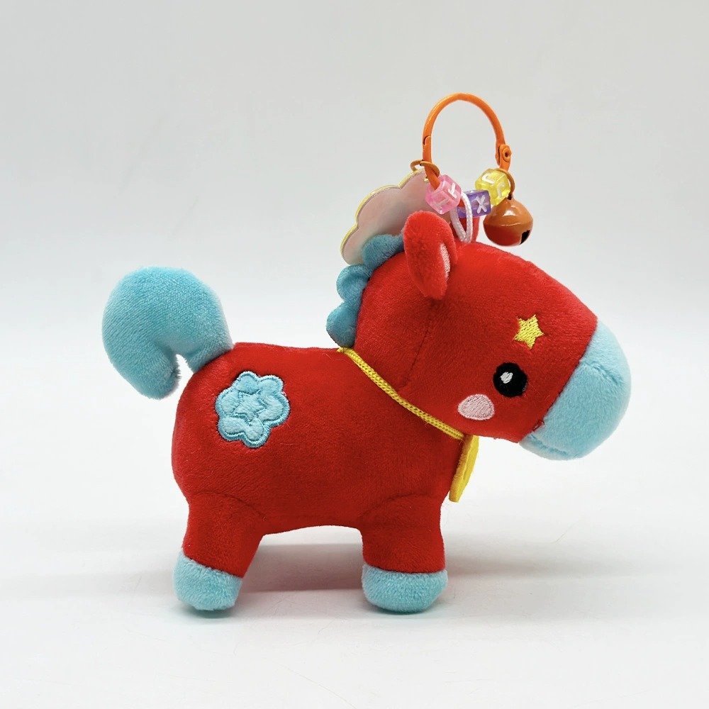 Cute Plush Horse Keychain - 10cm Red & Blue Cartoon Pony Stuffed Animal Keyring with Bell, Kawaii Bag Charm Gift for Kid 15