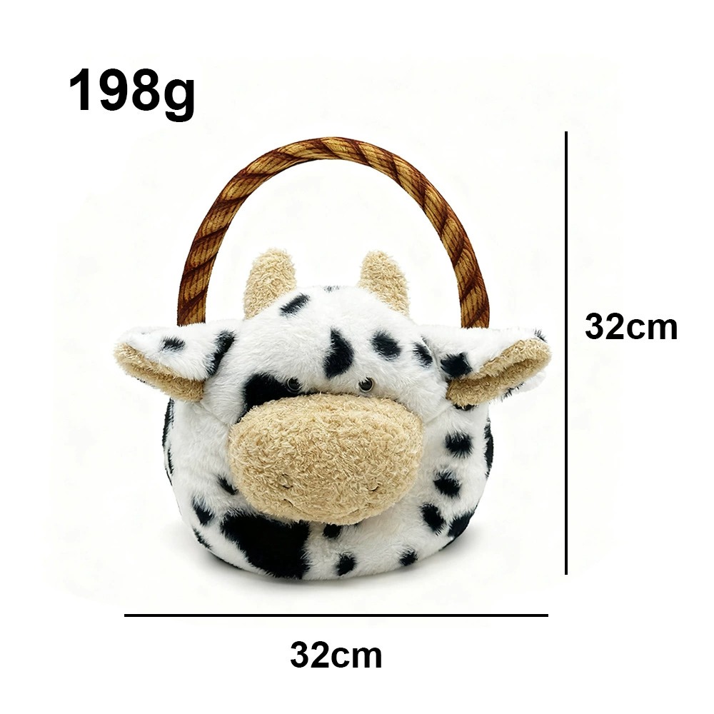 Adorable Cow Plush Basket - 32cm Spotted Cow - Shaped Handbag with Handle, 198g Soft Stuffed Animal Tote for Storage 12