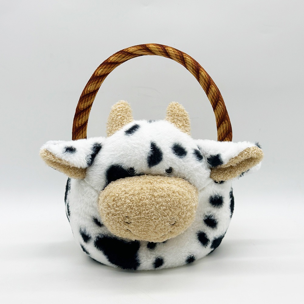 Adorable Cow Plush Basket - 32cm Spotted Cow - Shaped Handbag with Handle, 198g Soft Stuffed Animal Tote for Storage 13
