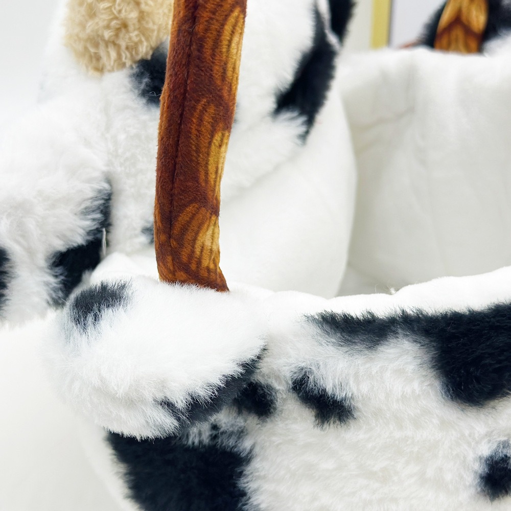 Adorable Cow Plush Basket - 32cm Spotted Cow - Shaped Handbag with Handle, 198g Soft Stuffed Animal Tote for Storage 19