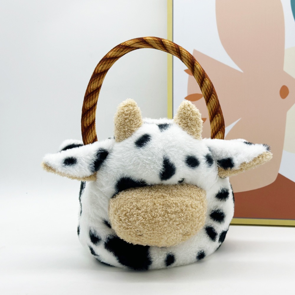 Adorable Cow Plush Basket - 32cm Spotted Cow - Shaped Handbag with Handle, 198g Soft Stuffed Animal Tote for Storage 18